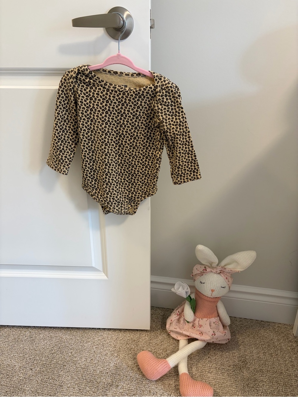 (5 for $35) Leopard Print Long Sleeve Baby Bodysuit - Tan & Black